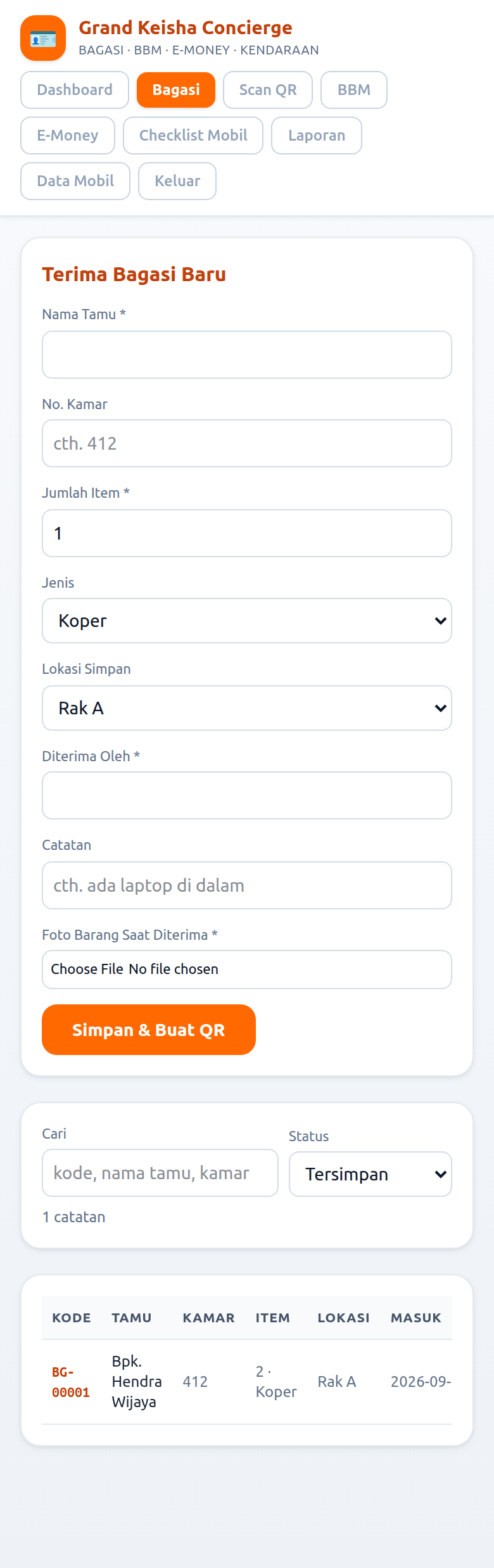 Form titip bagasi